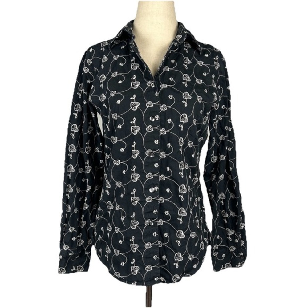 Foxcroft Women's Shaped Fit Floral Eyelet Button Up Top Size‎ 4 Boho Chic